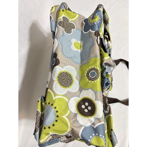 Thirty One Organizing Utility Tote Green Brown Floral 15 x 10 x 6 Pockets A - Picture 5 of 5
